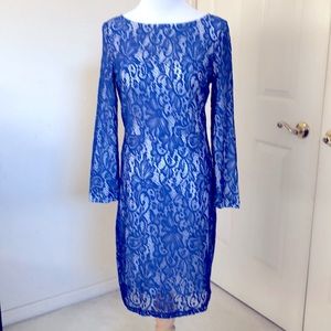 Elegant Blue Lace Long Sleeve Sheath